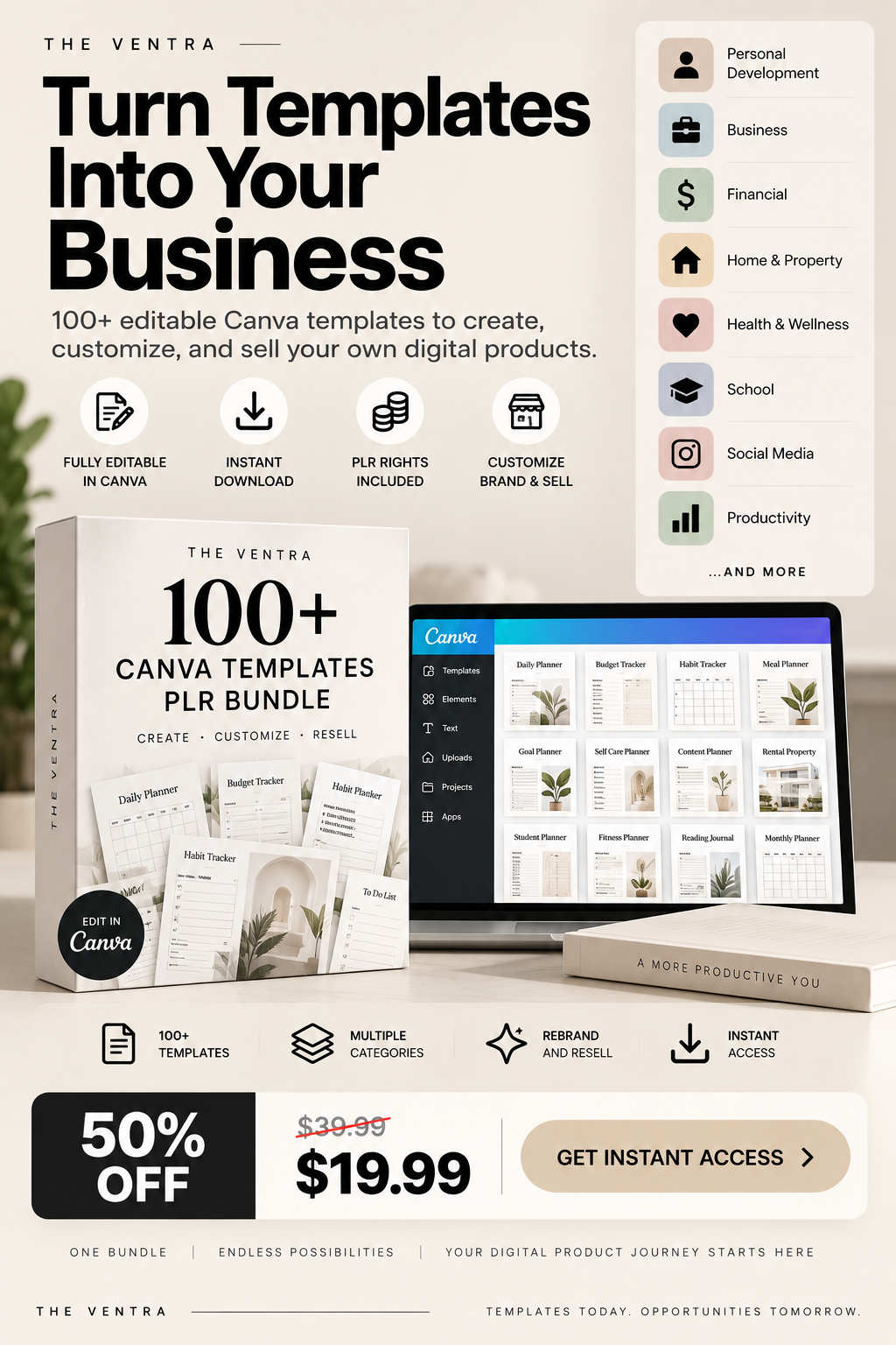 100+ Canva Templates PLR Bundle | Digital Planner Resell Bundle