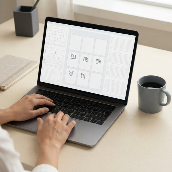 A person working on a laptop at a clean desk, representing digital business ownership and professional design work.